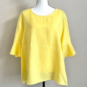 For Cynthia Linen Ruffle Sleeve Plus Size Top